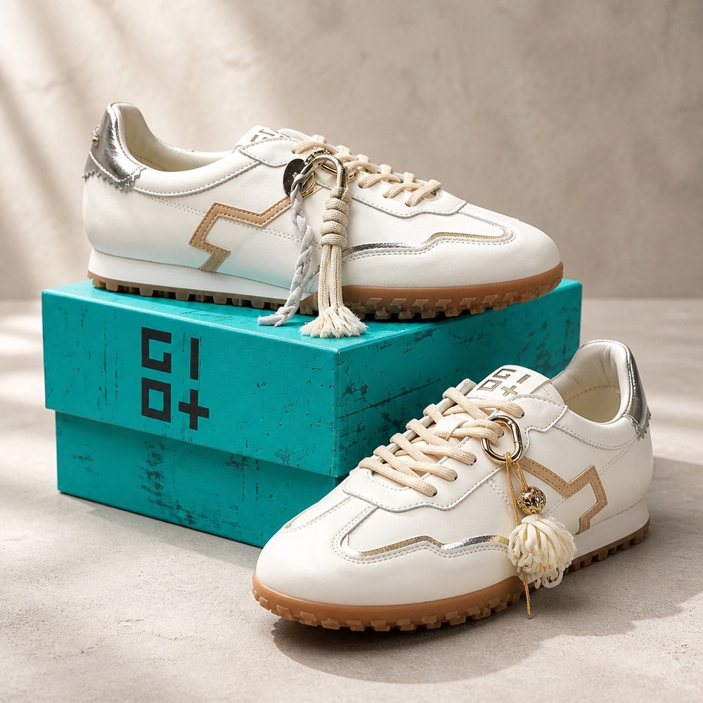 GIO+ 🇮🇹 WOMEN'S SOFT OFF WHITE LEATHER COMFORT FASHION SUMMER SNEAKERS